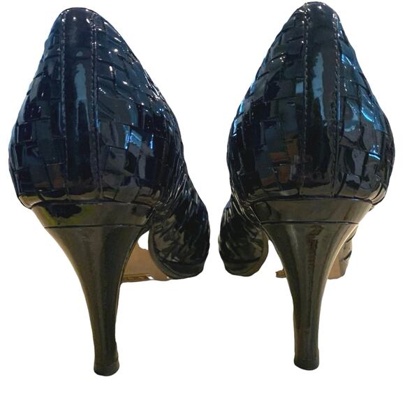 Cole Haan Felisha Black pumps heels woven leather open toe shoes size 7.5 - Picture 4 of 9